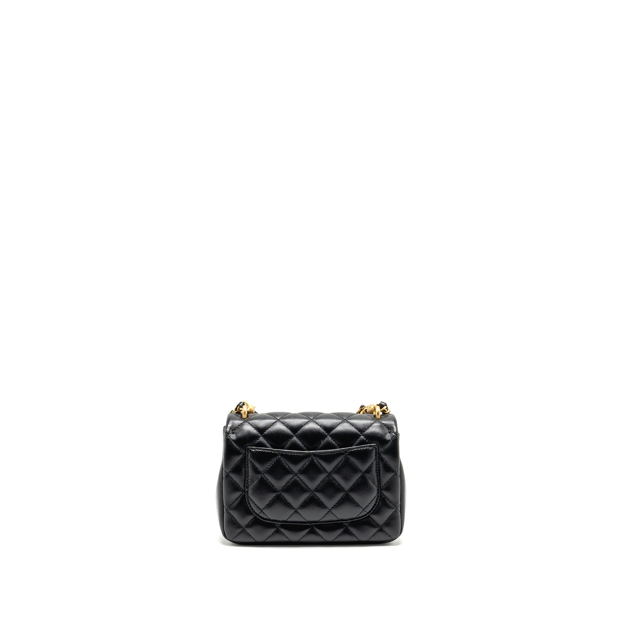 CHANEL 24P PEARL CHAIN MINI FLAP BAG LAMBSKIN BLACK GHW (MICROCHIP)