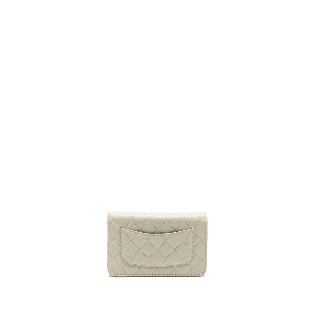 CHANEL CLASSIC WALLET ON CHAIN CAVIAR CREAMY WHITE LGHW(MICROCHIP)