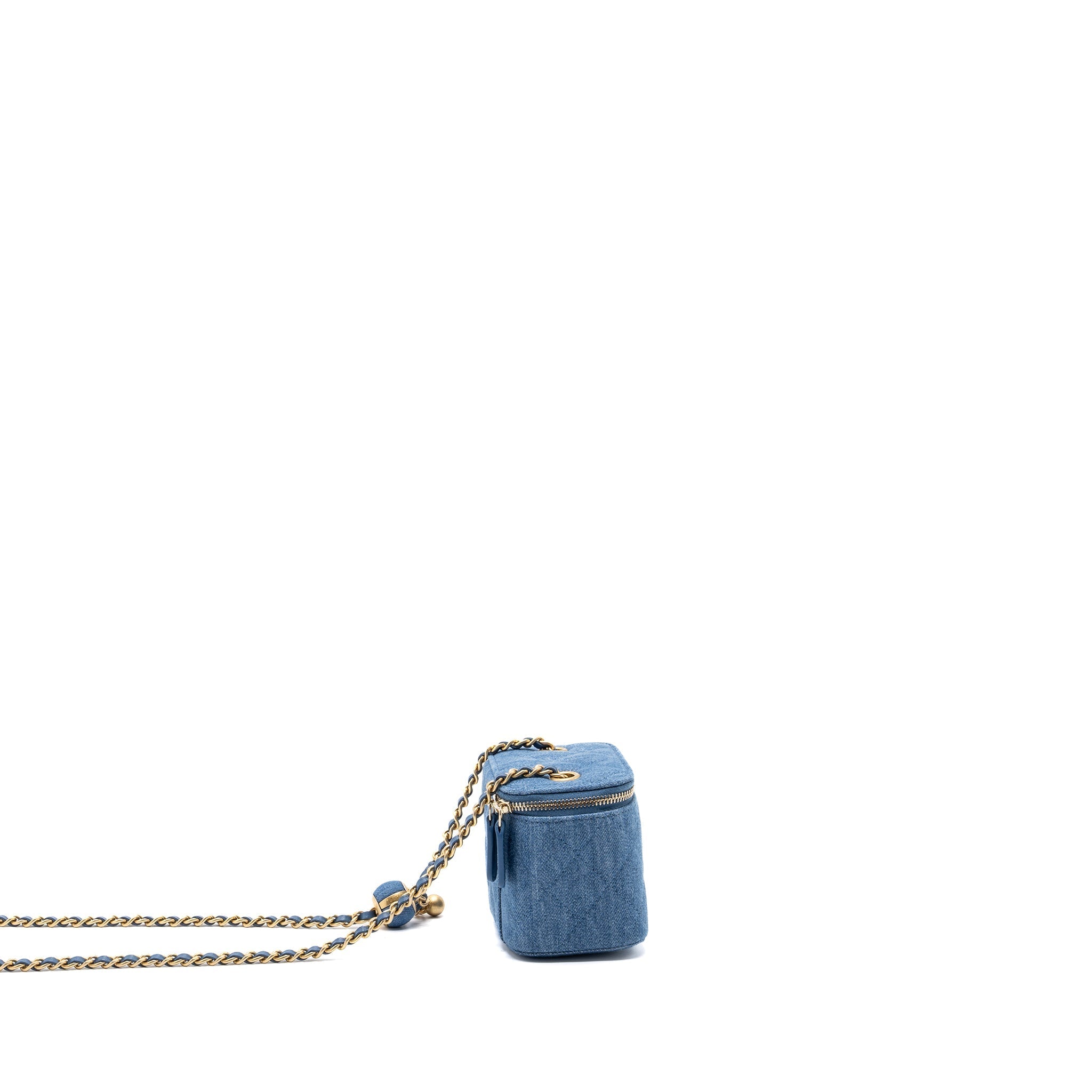 CHANEL PEARL CRUSH MINI VANITY WITH CHAIN DENIM BLUE GHW