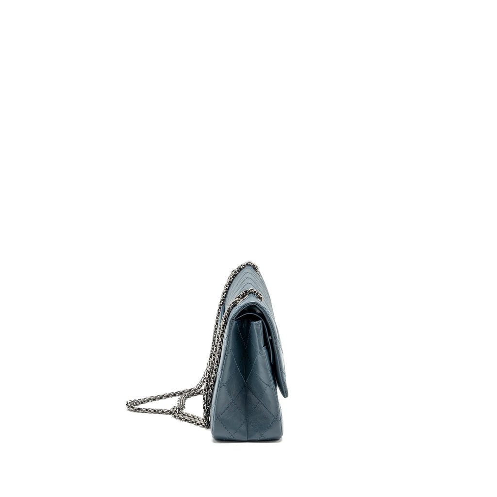 CHANEL LARGE 2.55 REISSUE FLAP BAG AGED CALFSKIN PETROL BLUE RUTHENIUM HARDWARE