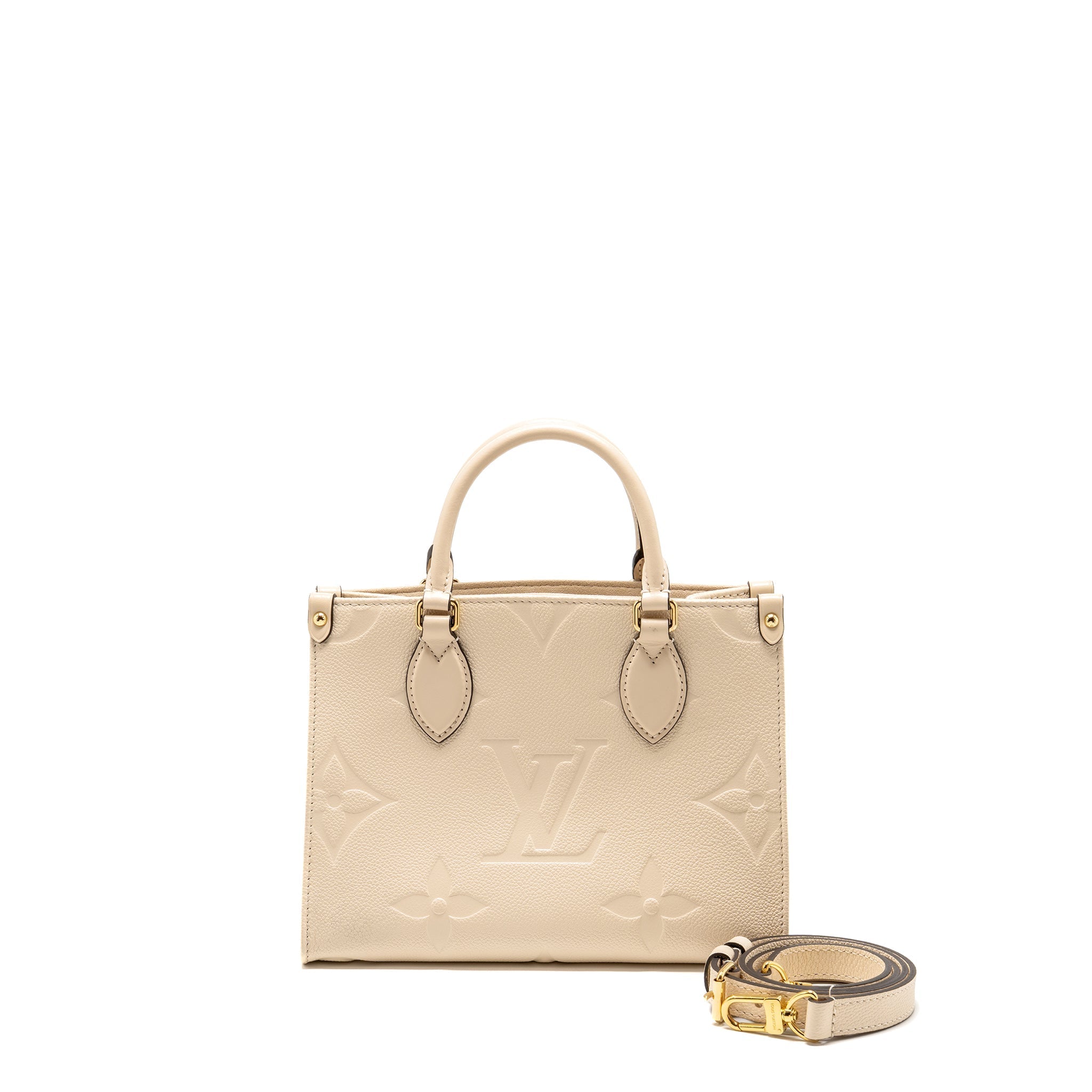 LOUIS VUITTON ONTHEGO PM MONOGRAM EMPREINTE LEATHER CREME GHW