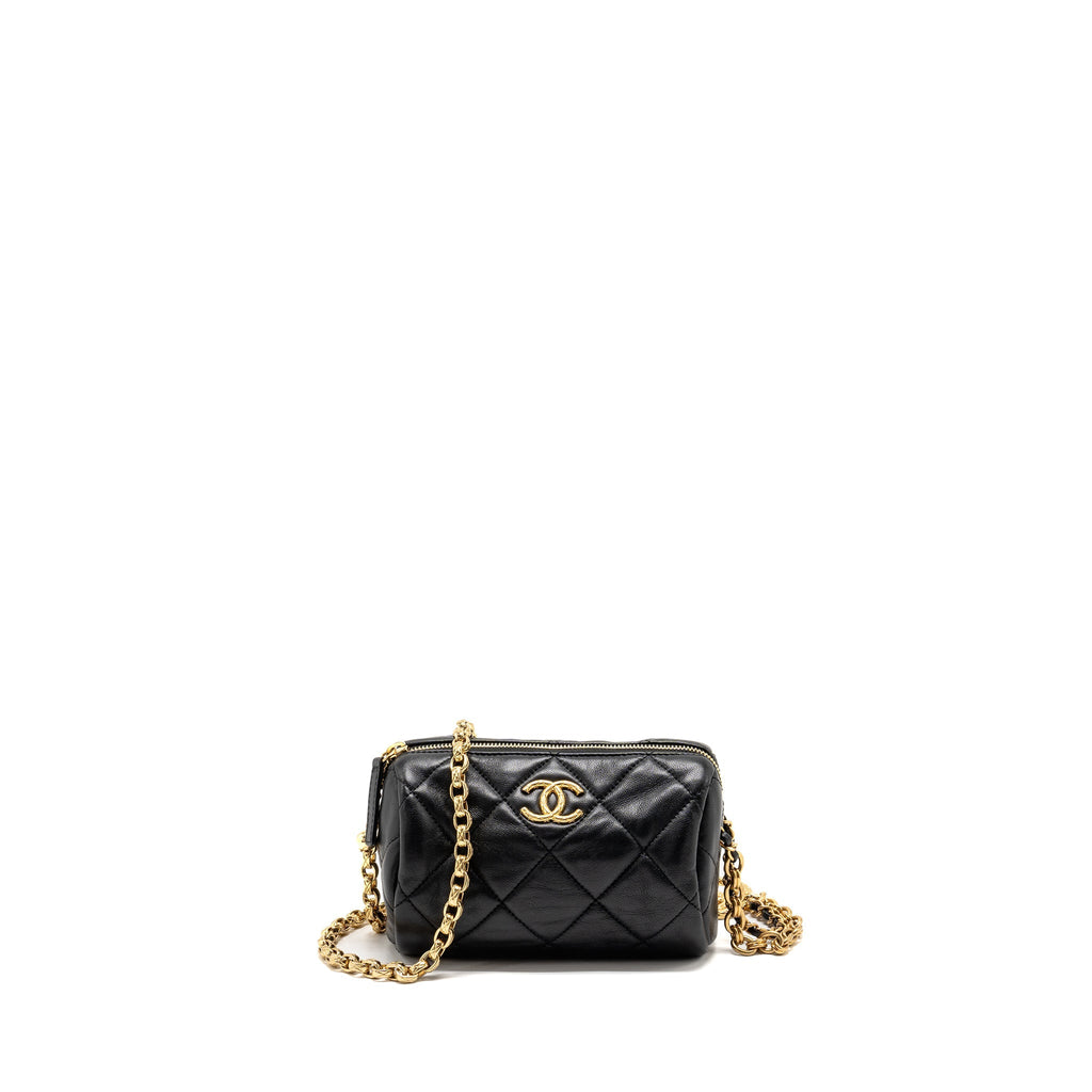 CHANEL 22A DETAIL CHAIN BOWLING BAG LAMBSKIN BLACK GHW (MICROCHIP)