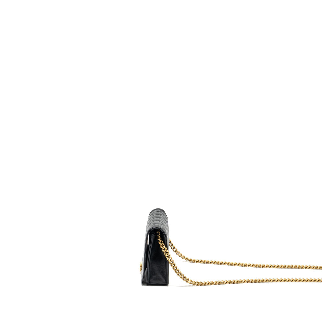 CHANEL BOY WALLET ON CHAIN LAMBSKIN BLACK BRUSHED GHW
