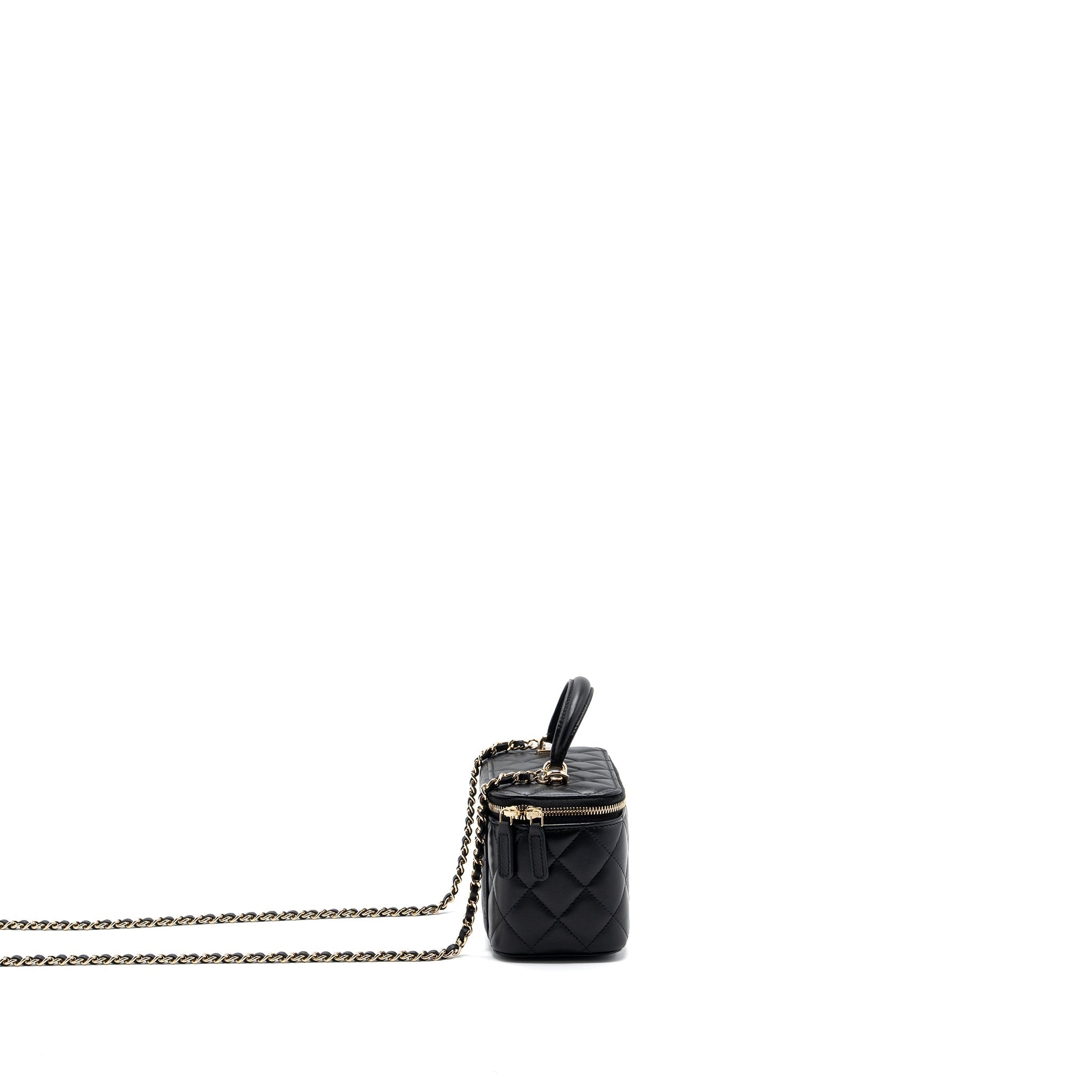 CHANEL TOP HANDLE LONG VANITY WITH CHAIN LAMBSKIN BLACK LGHW(MICROCHIP)