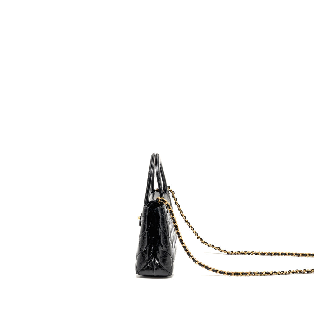 CHANEL MINI KELLY SHOPPING TOTE BAG CALFSKIN BLACK GHW (MICROCHIP)