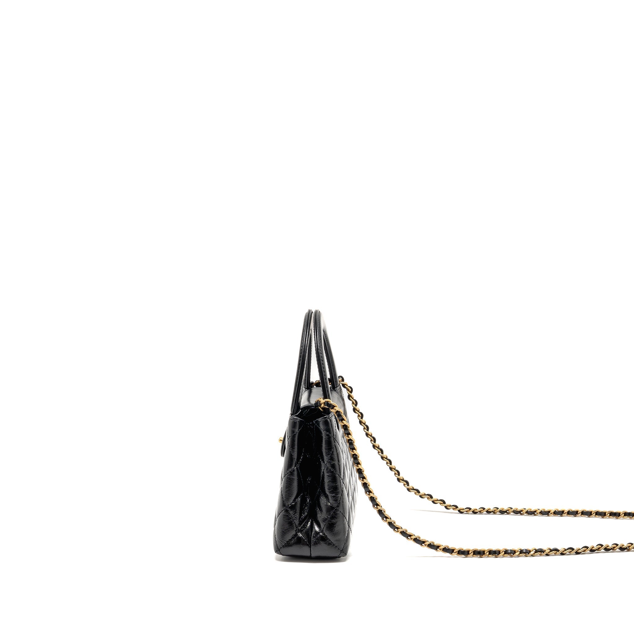 CHANEL MINI KELLY SHOPPING TOTE BAG CALFSKIN BLACK GHW (MICROCHIP)