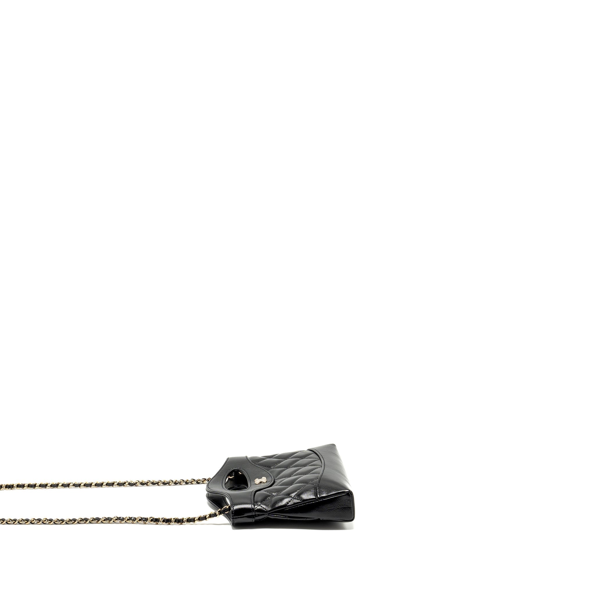 CHANEL MINI 31 CLUTCH WITH CHAIN SHINY CALFSKIN BLACK LGHW (MICROCHIP)