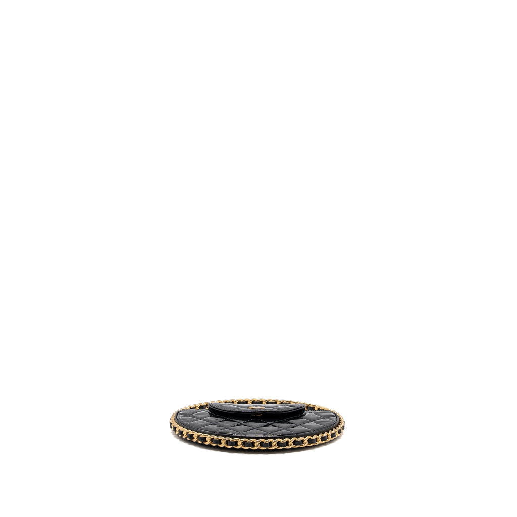 CHANEL 23K HOOP BAG PATENT BLACK GHW (MICROCHIP)