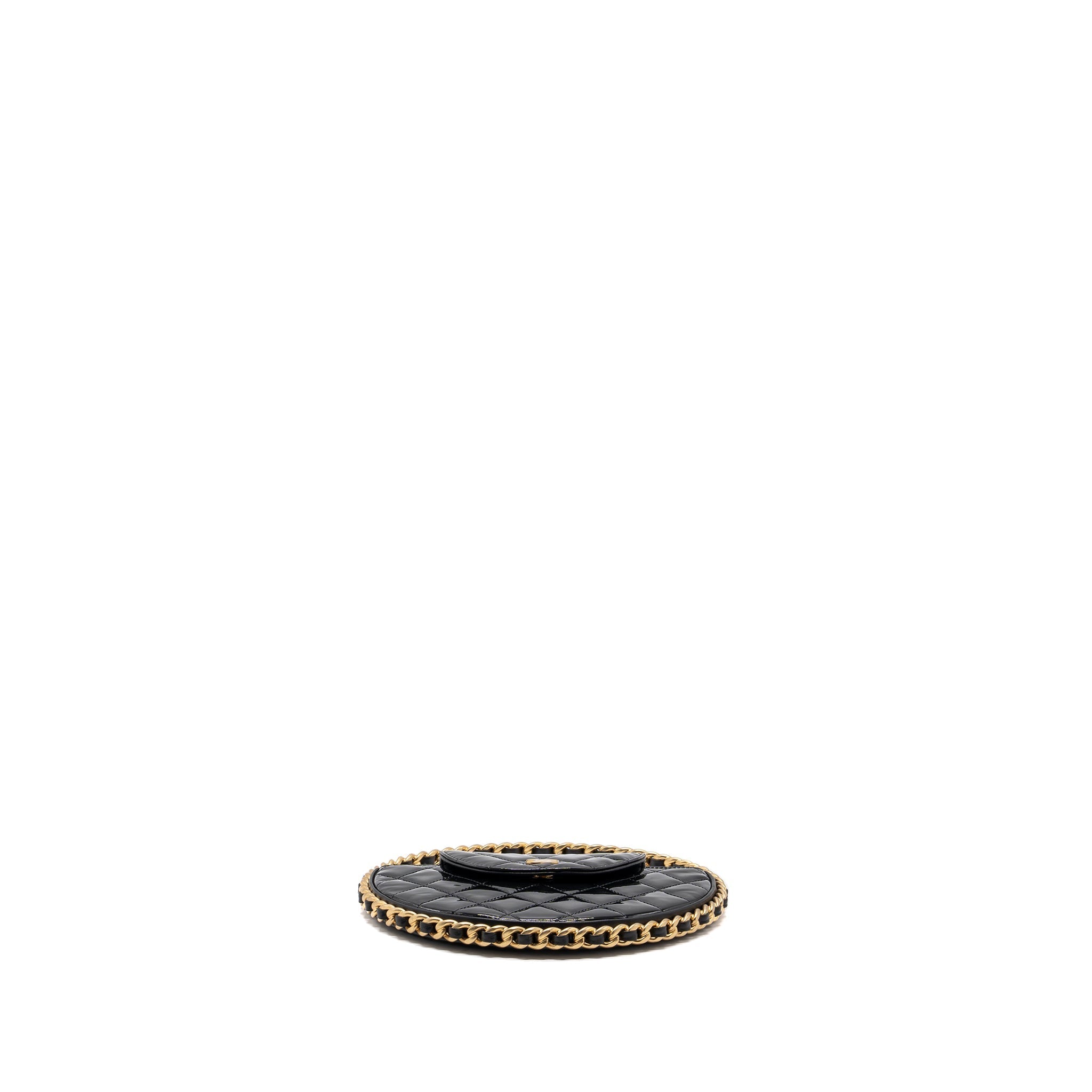 CHANEL 23K HOOP BAG PATENT BLACK GHW (MICROCHIP)