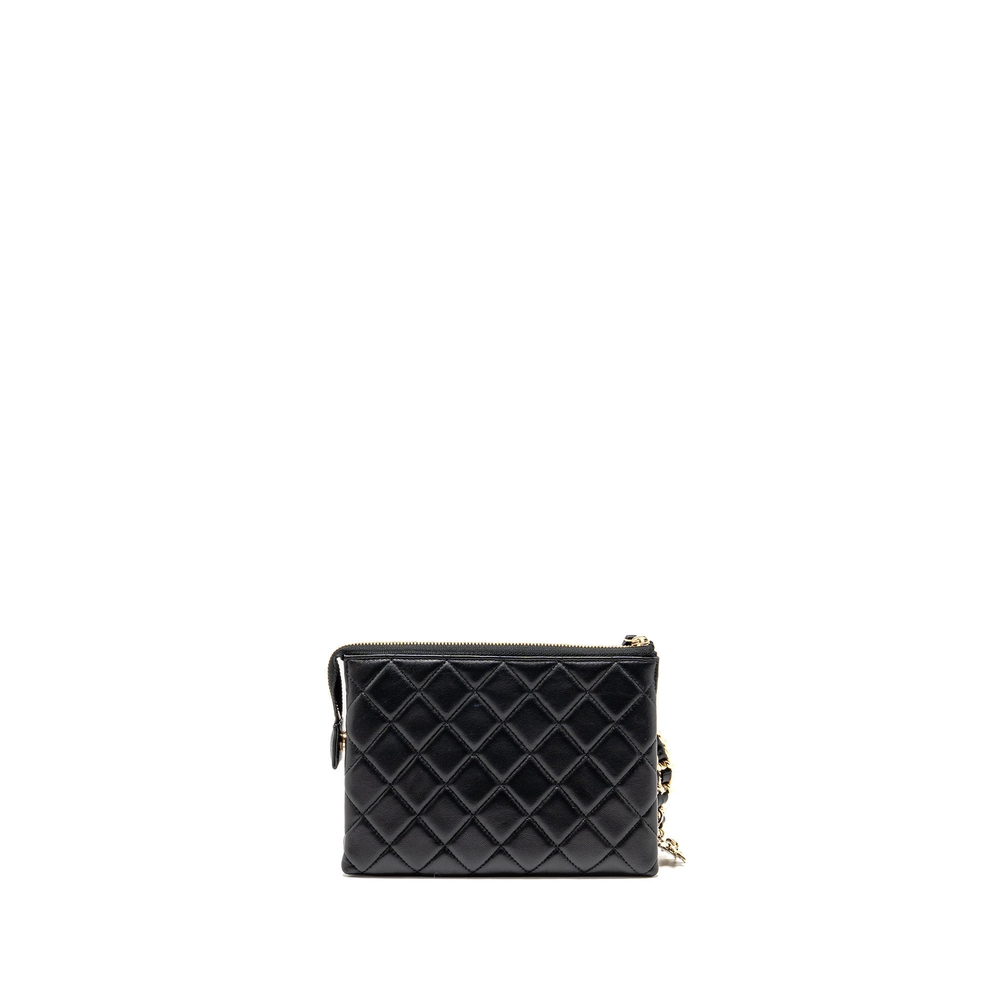 CHANEL COCO CHARMS CHAIN QUILTED POUCH BAG LAMBSKIN BLACK LGHW