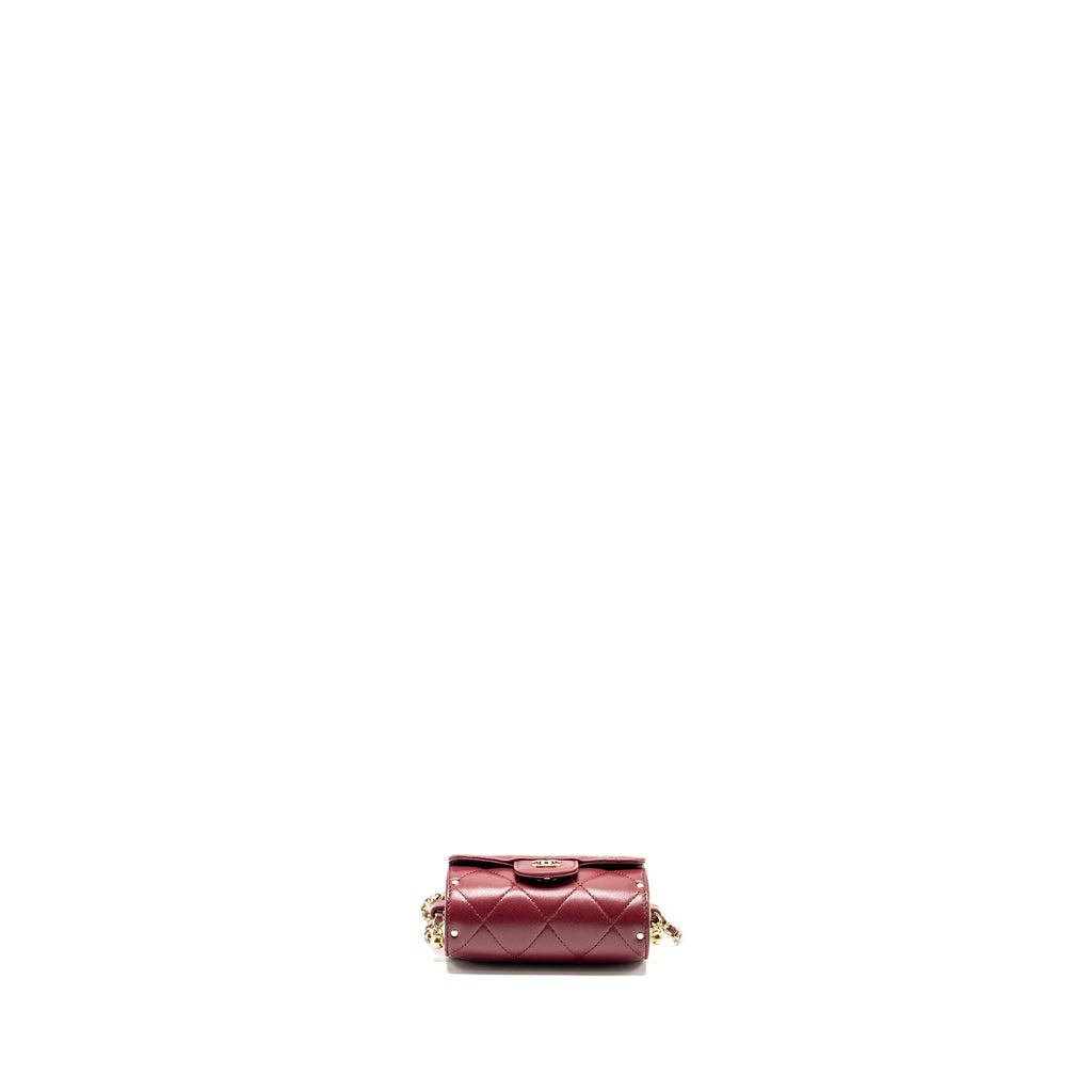 CHANEL QUILTED BOX OF SECRETS LIPSTICK CASE / CARD HOLDER WITH CHAIN LAMBSKIN BURGUNDY GHW