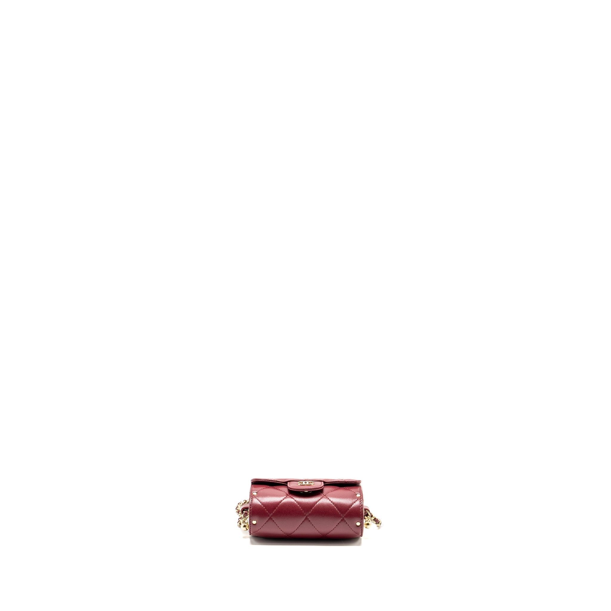 CHANEL QUILTED BOX OF SECRETS LIPSTICK CASE / CARD HOLDER WITH CHAIN LAMBSKIN BURGUNDY GHW
