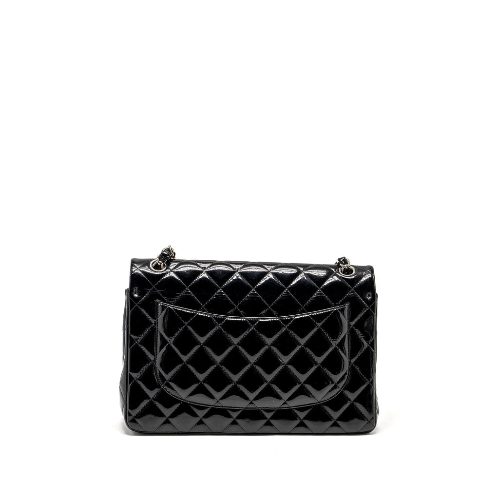 CHANEL JUMBO CLASSIC DOUBLE FLAP BAG PATENT BLACK SHW