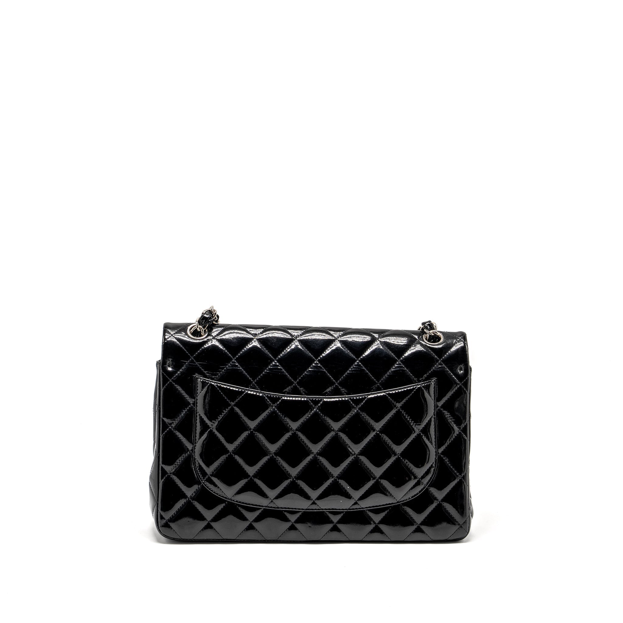 CHANEL JUMBO CLASSIC DOUBLE FLAP BAG PATENT BLACK SHW