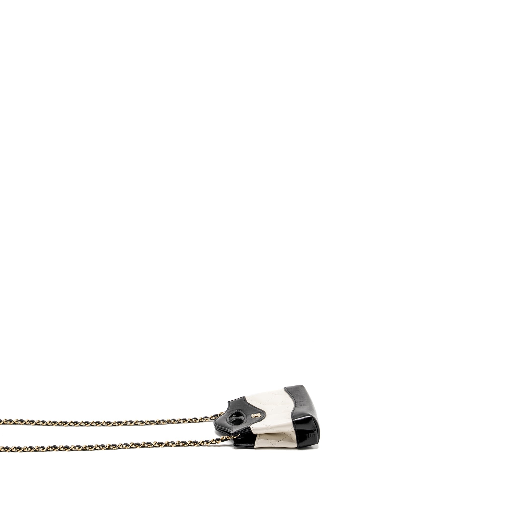 CHANEL 31 NANO CLUTCH WITH CHAIN SHINY LAMBSKIN WHITE/BLACK LGHW (MICROCHIP)