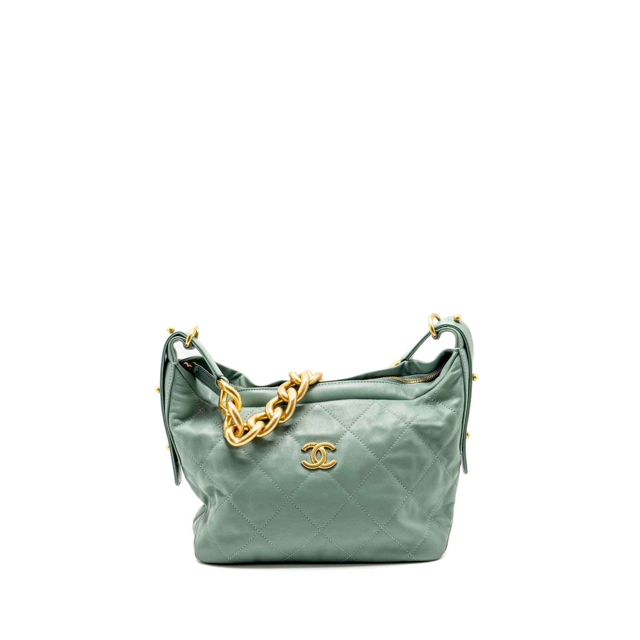 CHANEL 22C HOBO BAG WITH GIANT CHAIN CALFSKIN GREEN GHW (MICROCHIP)