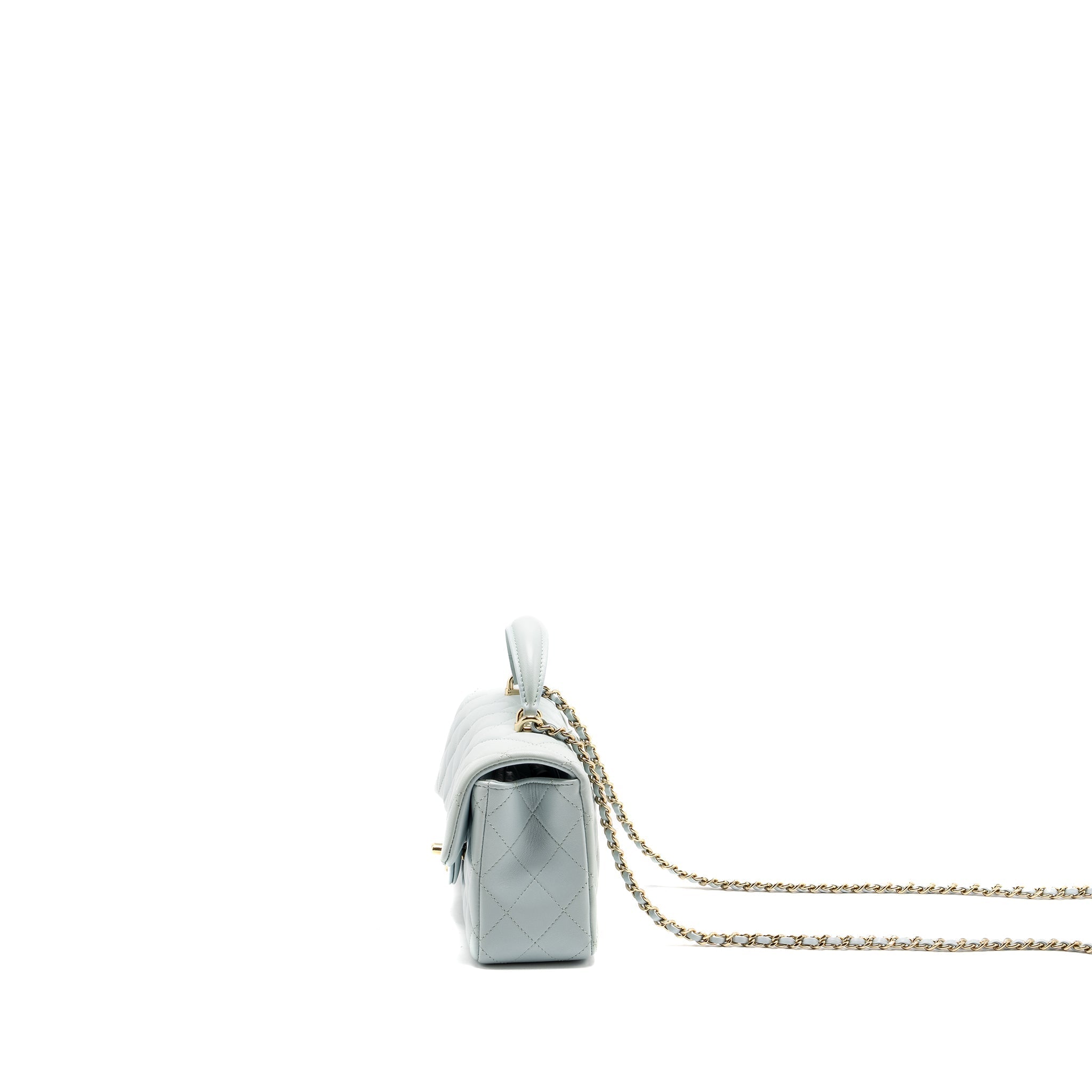 CHANEL TOP HANDLE MINI RECTANGULAR FLAP BAG LAMBSKIN LIGHT BLUE LGHW (MICROCHIP)