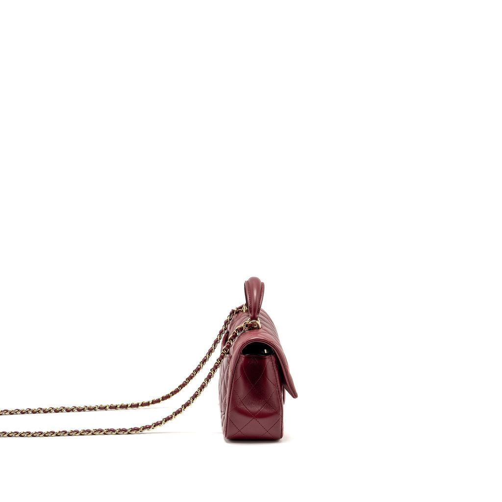 CHANEL TOP HANDLE MINI RECTANGULAR FLAP BAG LAMBSKIN BURGUNDY LGHW (MICROCHIP)