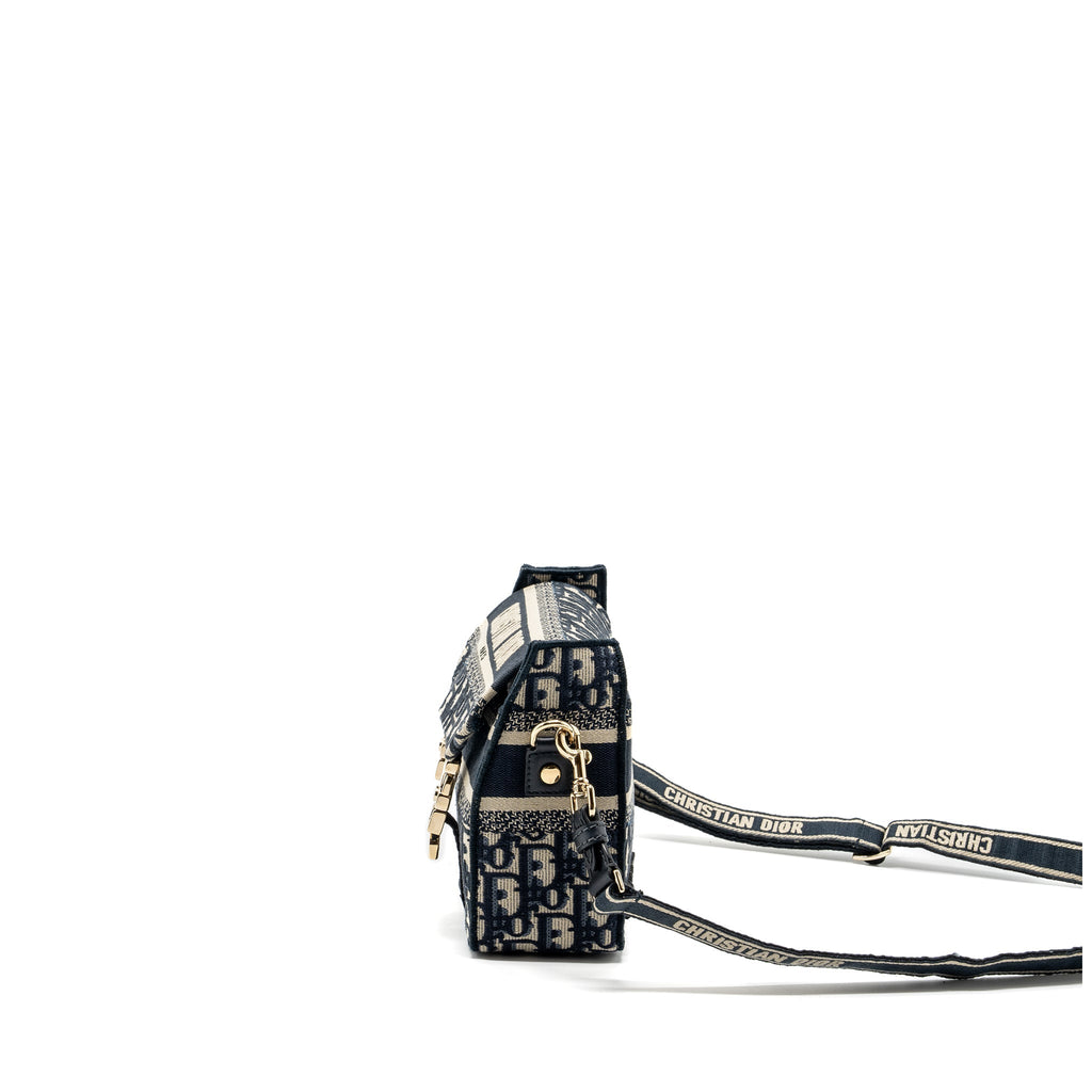 DIOR SMALL DIORCAMP BAG BLUE DIOR OBLIQUE EMBROIDERY GHW