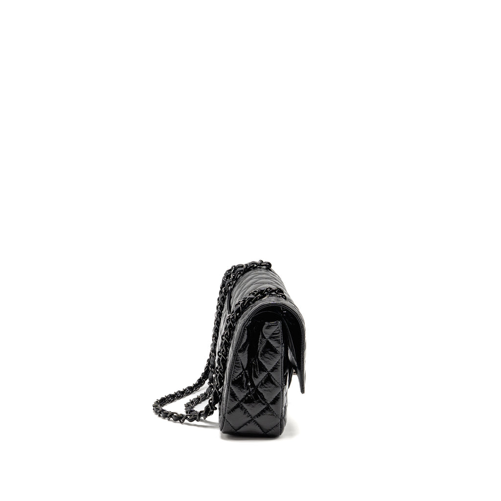 CHANEL MEDIUM CLASSIC DOUBLE FLAP BAG PATENT SO BLACK