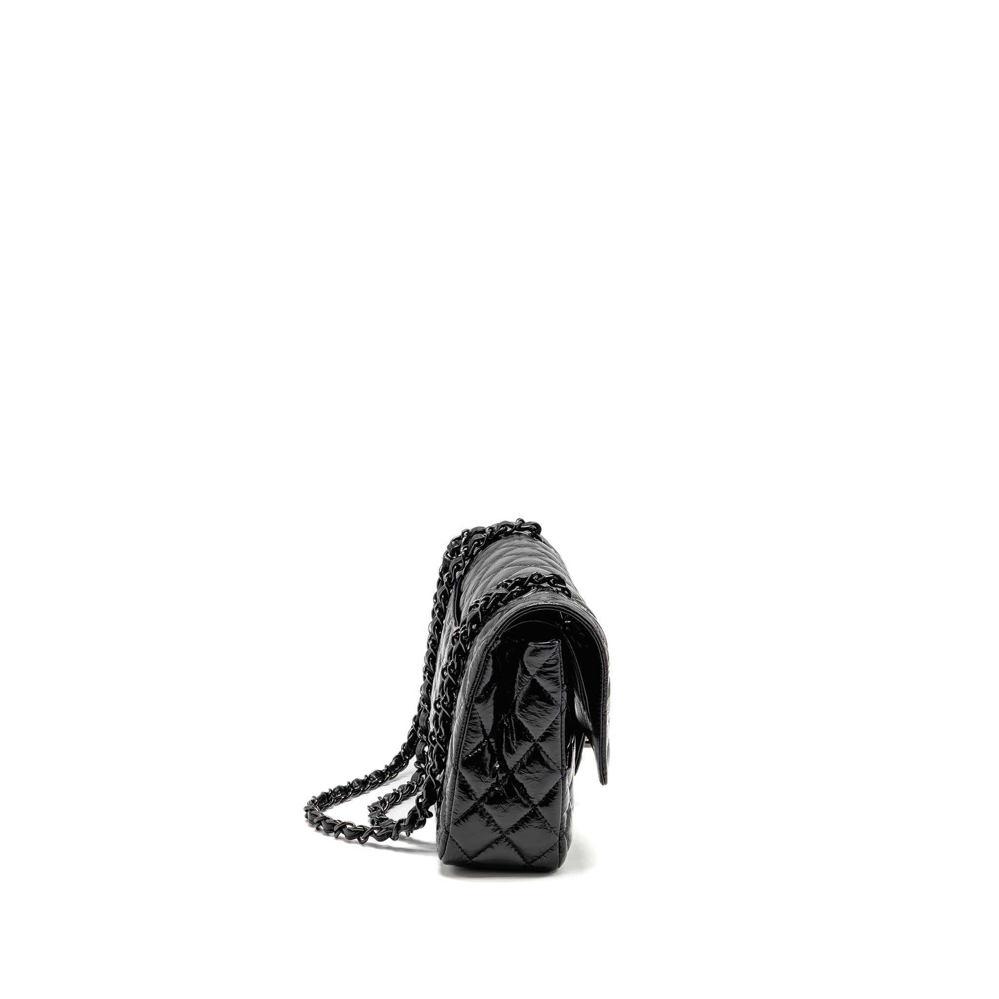 CHANEL MEDIUM CLASSIC DOUBLE FLAP BAG PATENT SO BLACK