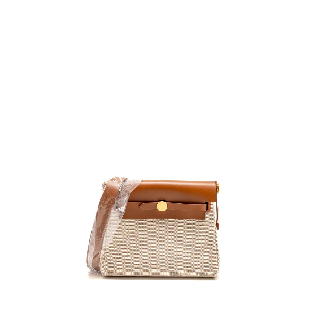 HERMES HERBAG MINI CANVAS/HUNTER ECRU-BEIGE/FAUVE GHW