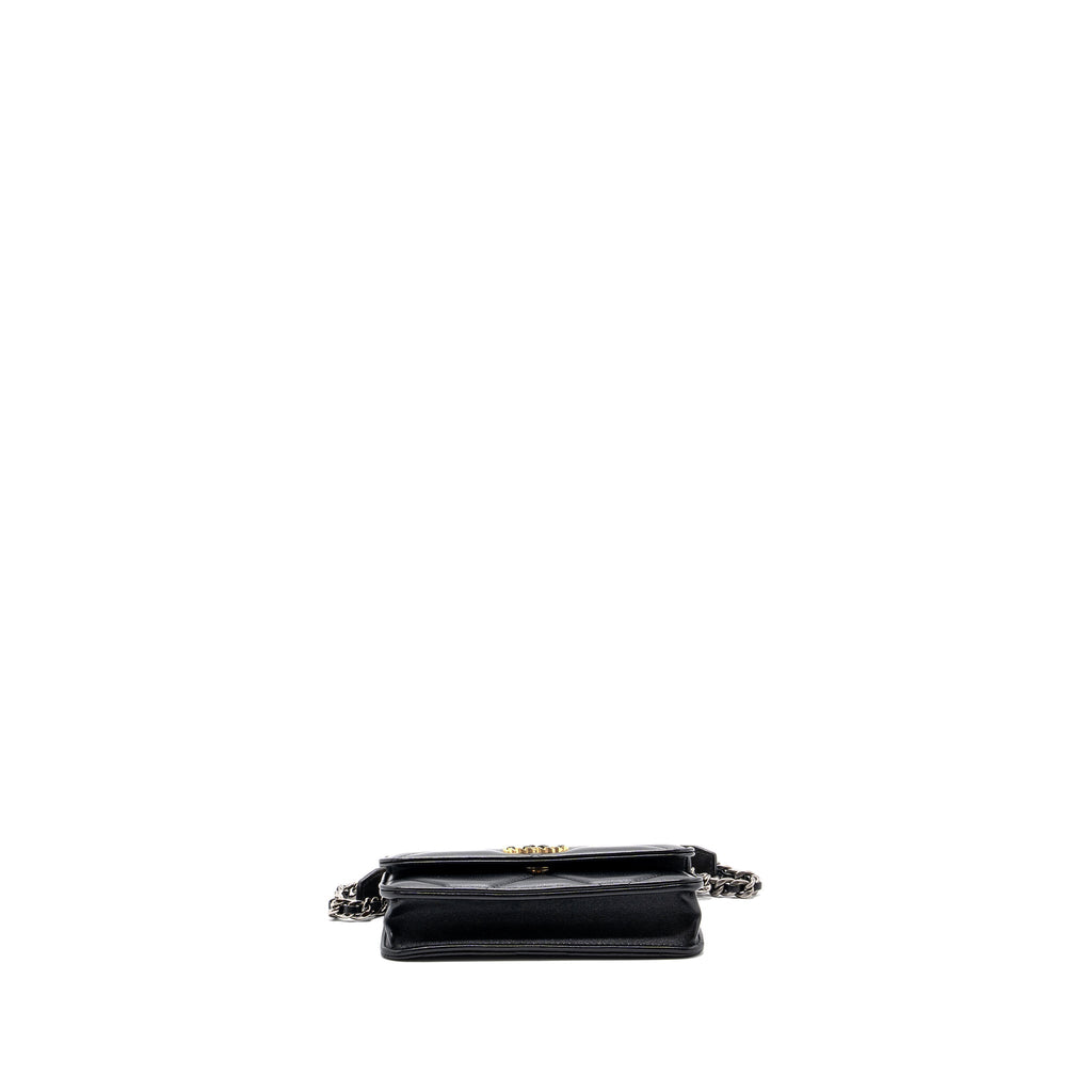 CHANEL MINI 19 WALLET ON CHAIN LAMBSKIN BLACK MULTICOLOUR HARDWARE (MICROCHIP)
