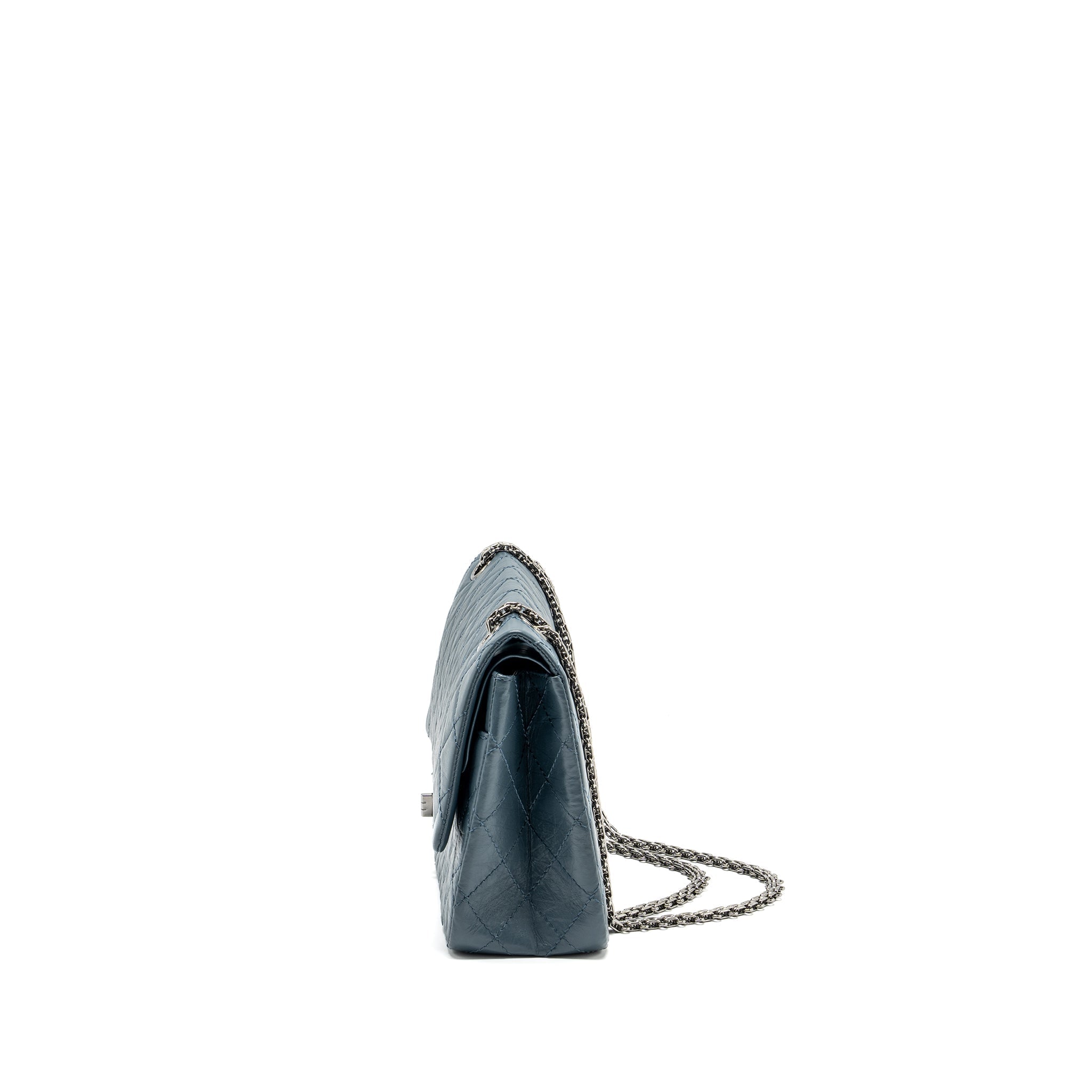 CHANEL LARGE 2.55 REISSUE FLAP BAG AGED CALFSKIN PETROL BLUE RUTHENIUM HARDWARE