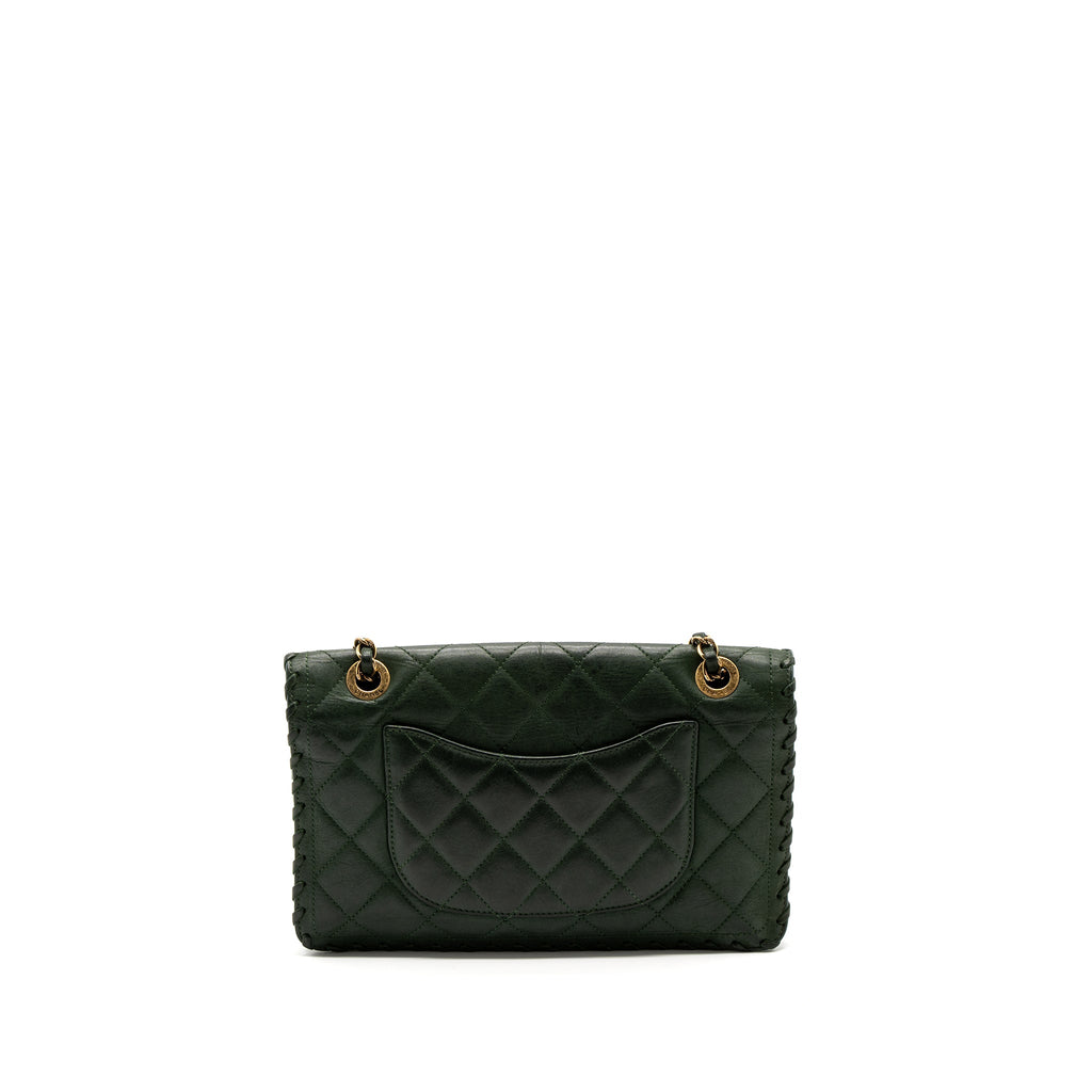 CHANEL QUILTED FLAP BAG CALFSKIN GREEN RUTHENIUM GHW