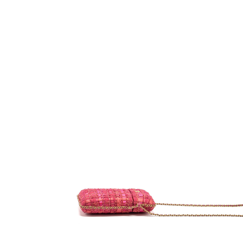 CHANEL VERTICAL PHONE CASE TWEED PINK GHW