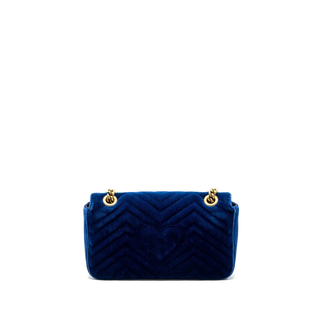 GUCCI GG MARMONT SHOULDER BAG VELVET BLUE GHW