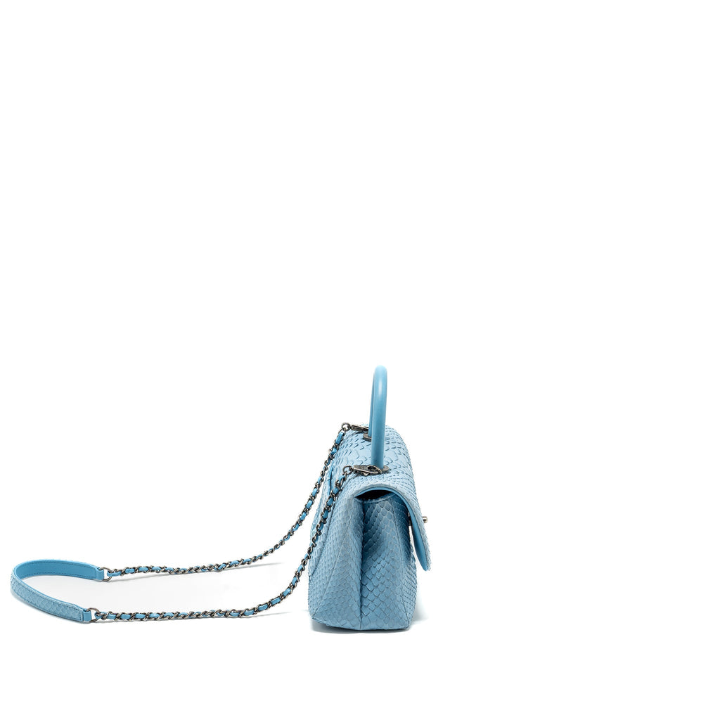 CHANEL SMALL COCO HANDLE PYTHON LIGHT BLUE RUTHENIUM HARDWARE