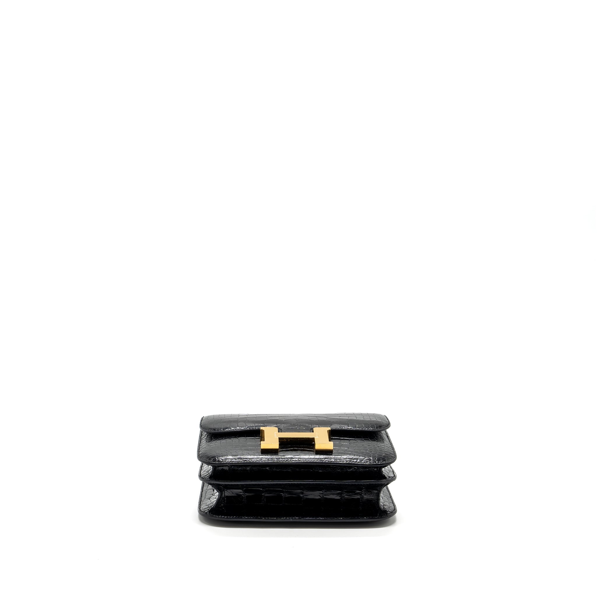 HERMES MINI CONSTANCE SHINY ALLIGATOR MISSISSIPPIENSIS BLACK GHW