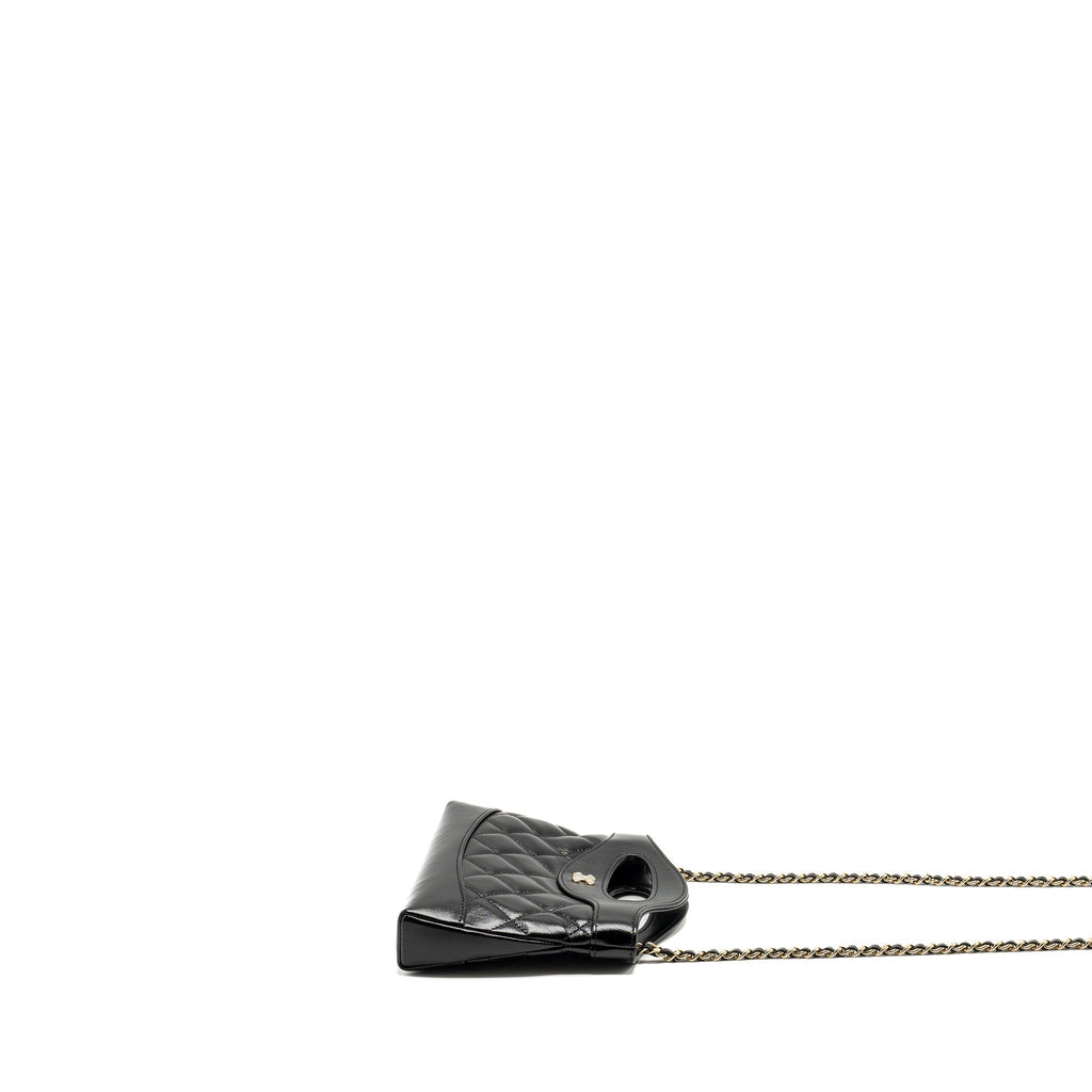 CHANEL MINI 31 CLUTCH WITH CHAIN SHINY CALFSKIN BLACK LGHW (MICROCHIP)