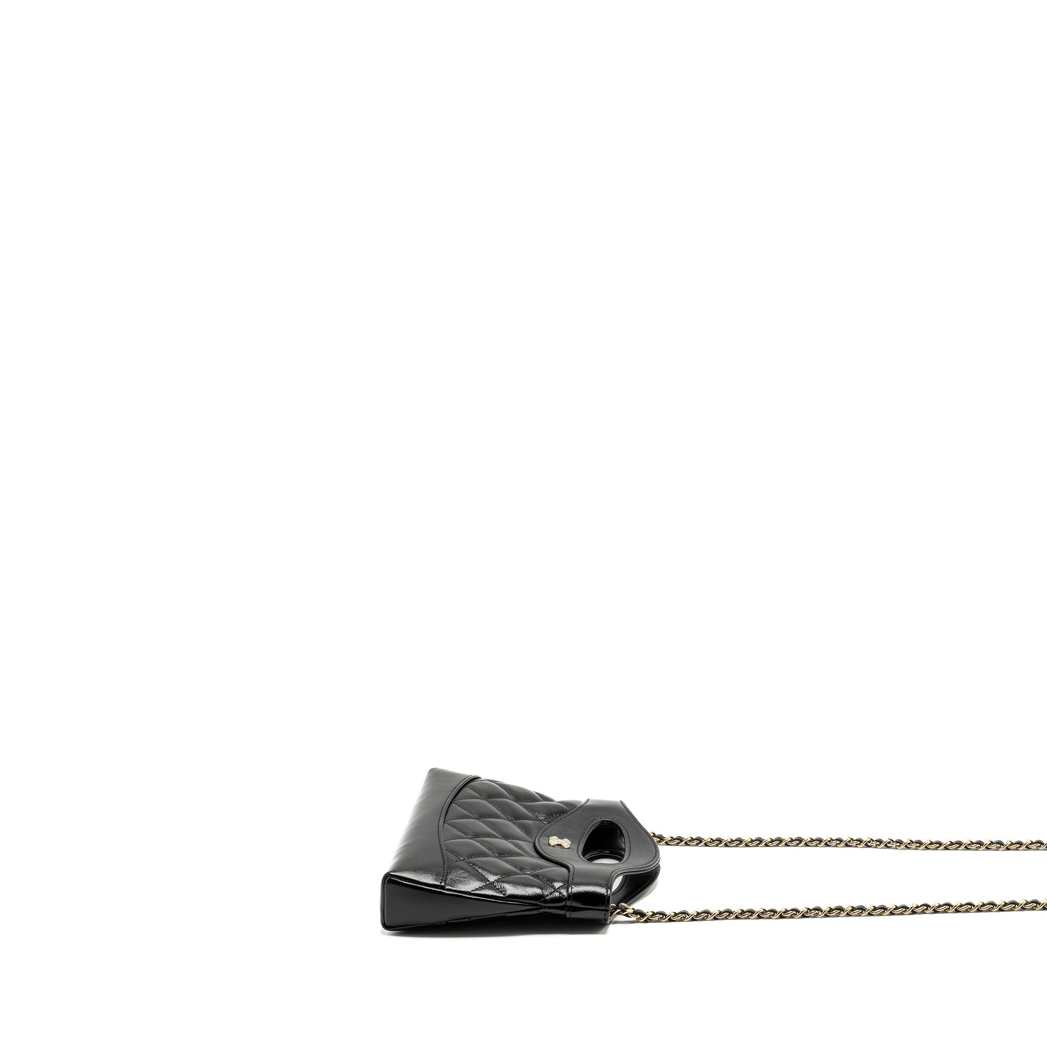 CHANEL MINI 31 CLUTCH WITH CHAIN SHINY CALFSKIN BLACK LGHW (MICROCHIP)