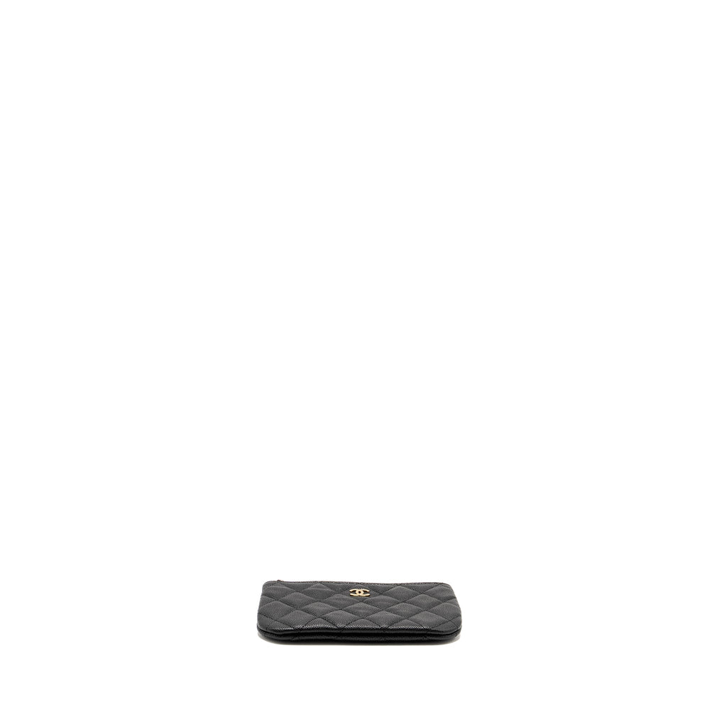 CHANEL CLASSIC SMALL ZIPPED POUCH GRAINED SHINY CALFSKIN BLACK LGHW (MICROCHIP)