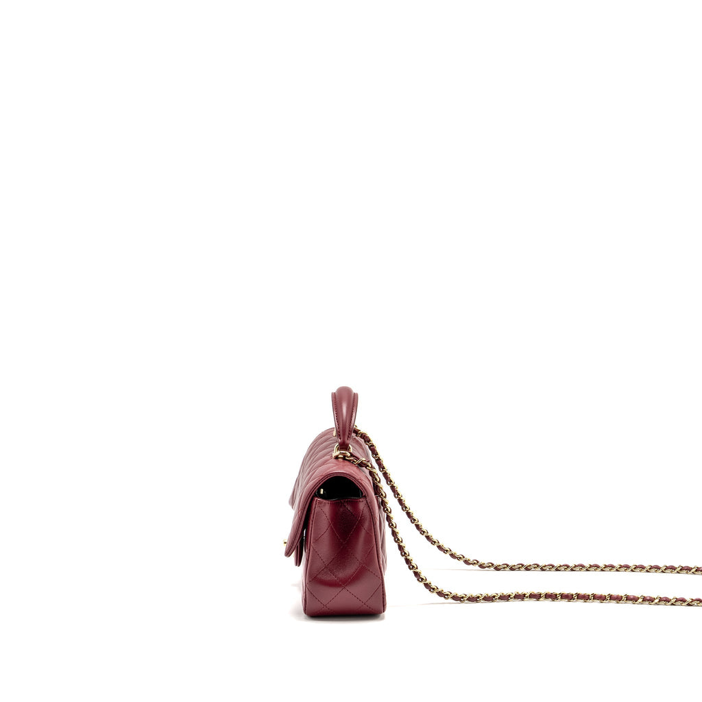 CHANEL TOP HANDLE MINI RECTANGULAR FLAP BAG LAMBSKIN BURGUNDY LGHW (MICROCHIP)