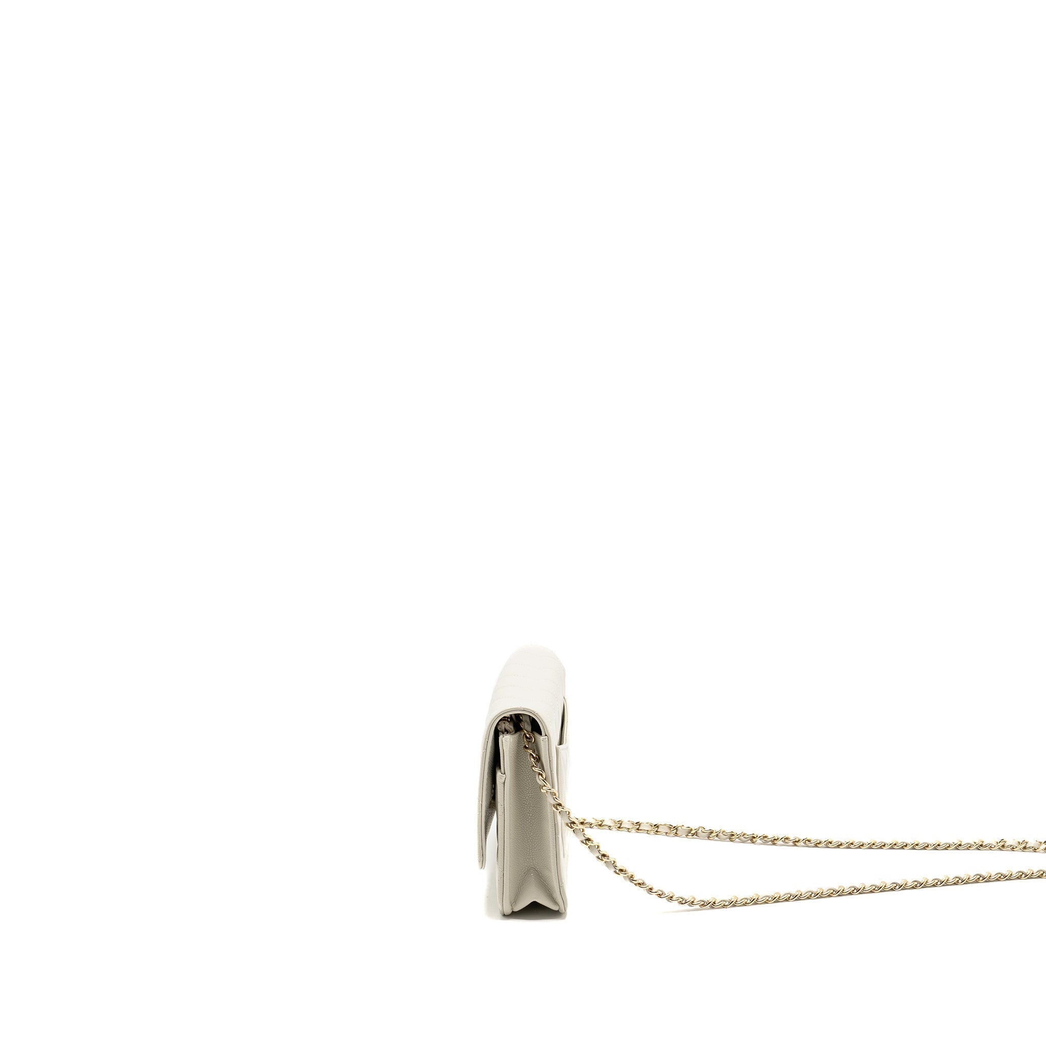 CHANEL CLASSIC WALLET ON CHAIN CAVIAR CREAMY WHITE LGHW(MICROCHIP)