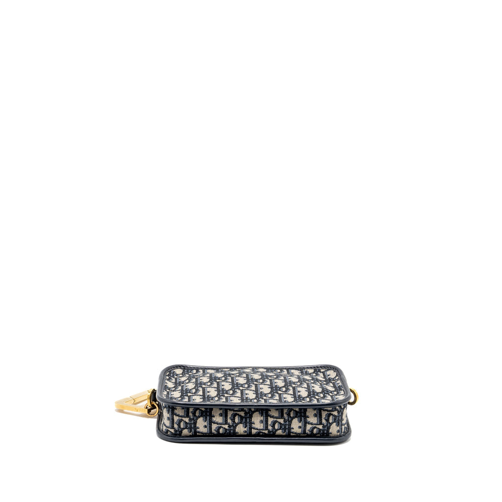 DIOR DIORQUAKE POUCH WITH DIOR SHOULDER WIDE STRAP OBLIQUE CANVAS BLUE GHW (SELL IN A SET)