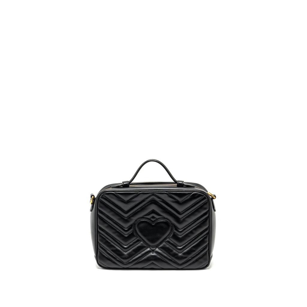 GUCCI GG MARMONT ZIP AROUND TOP HANDLE CAMERA BAG CALFSKIN BLACK GHW