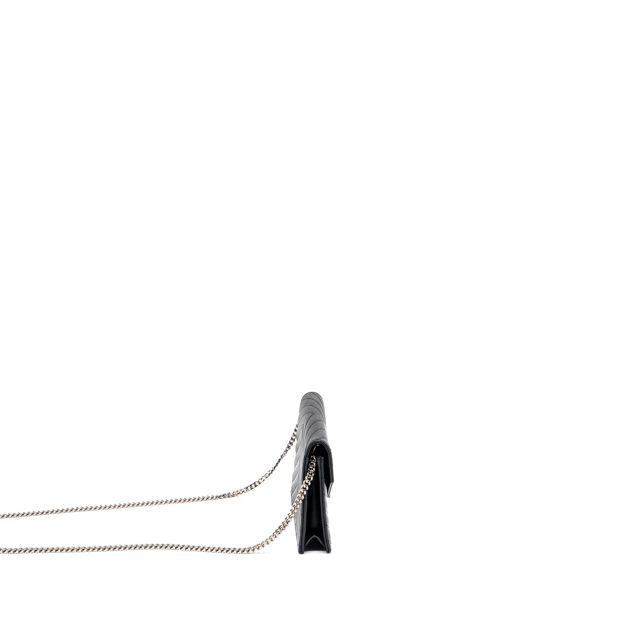 SAINT LAURENT ENVELOPE WALLET ON CHAIN GRAINED CALFSKIN BLACK SHW