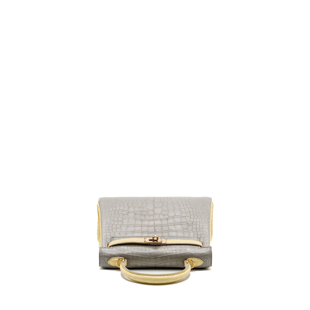 HERMES KELLY 25 ALLIGATOR MISSISSIPPIENSIS MATT GRIS PERLE / VANIELLE LGHW