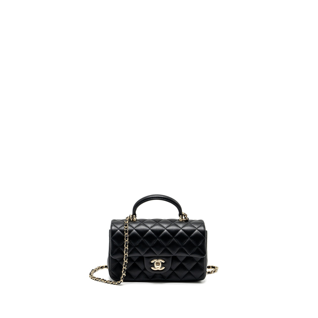 CHANEL TOP HANDLE MINI RECTANGULAR FLAP BAG LAMBSKIN BLACK LGHW (MICROCHIP)