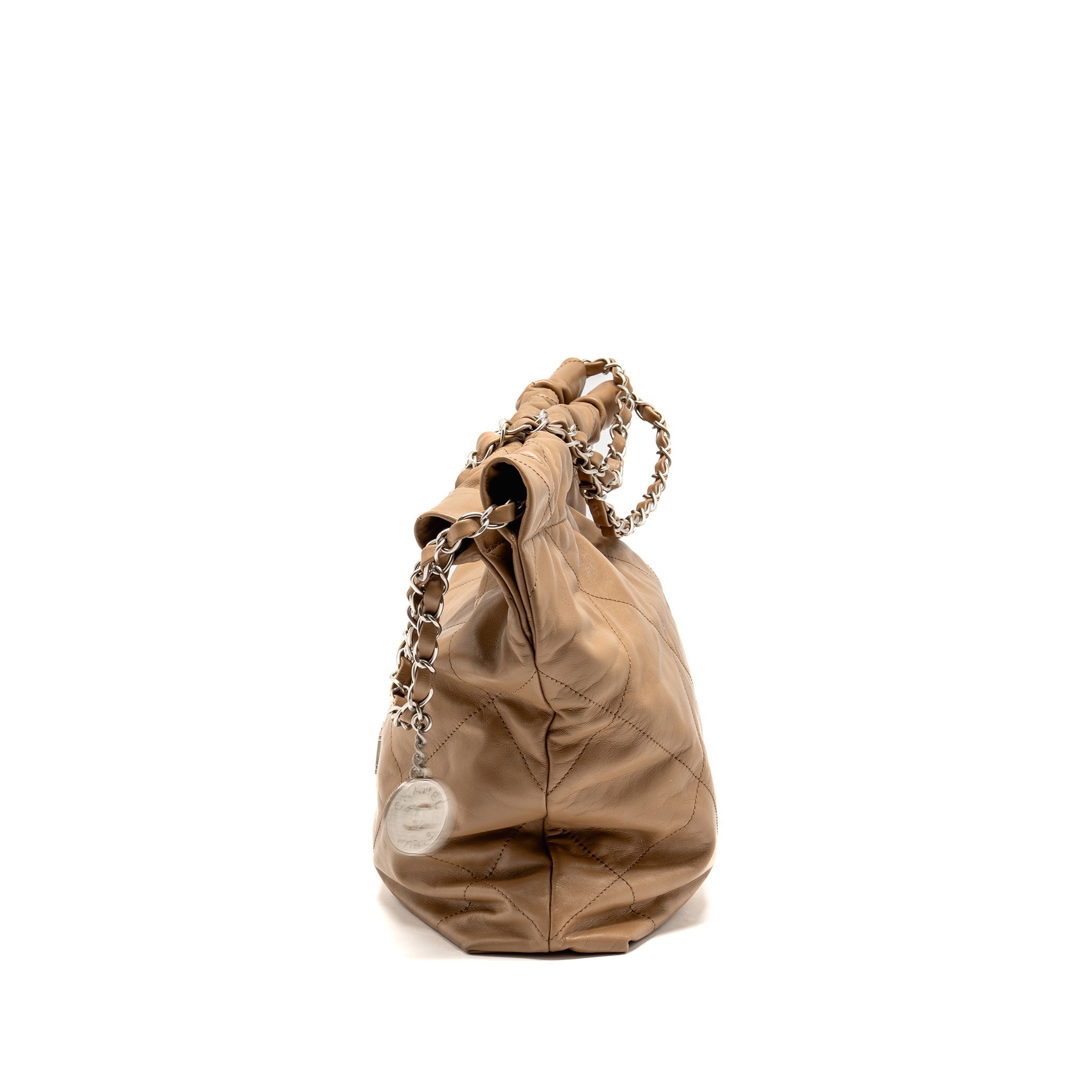 CHANEL SMALL 22 BAG CALFSKIN DARK BEIGE SHW (MICROCHIP)