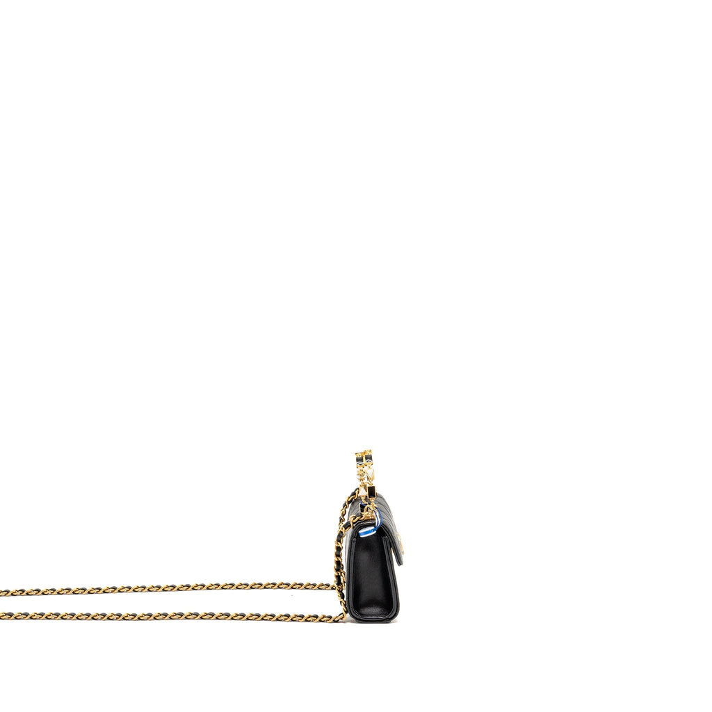 CHANEL DETAILED TOP HANDLE MINI CLUTCH WITH CHAIN LAMBSKIN BLACK GHW (MICROCHIP)
