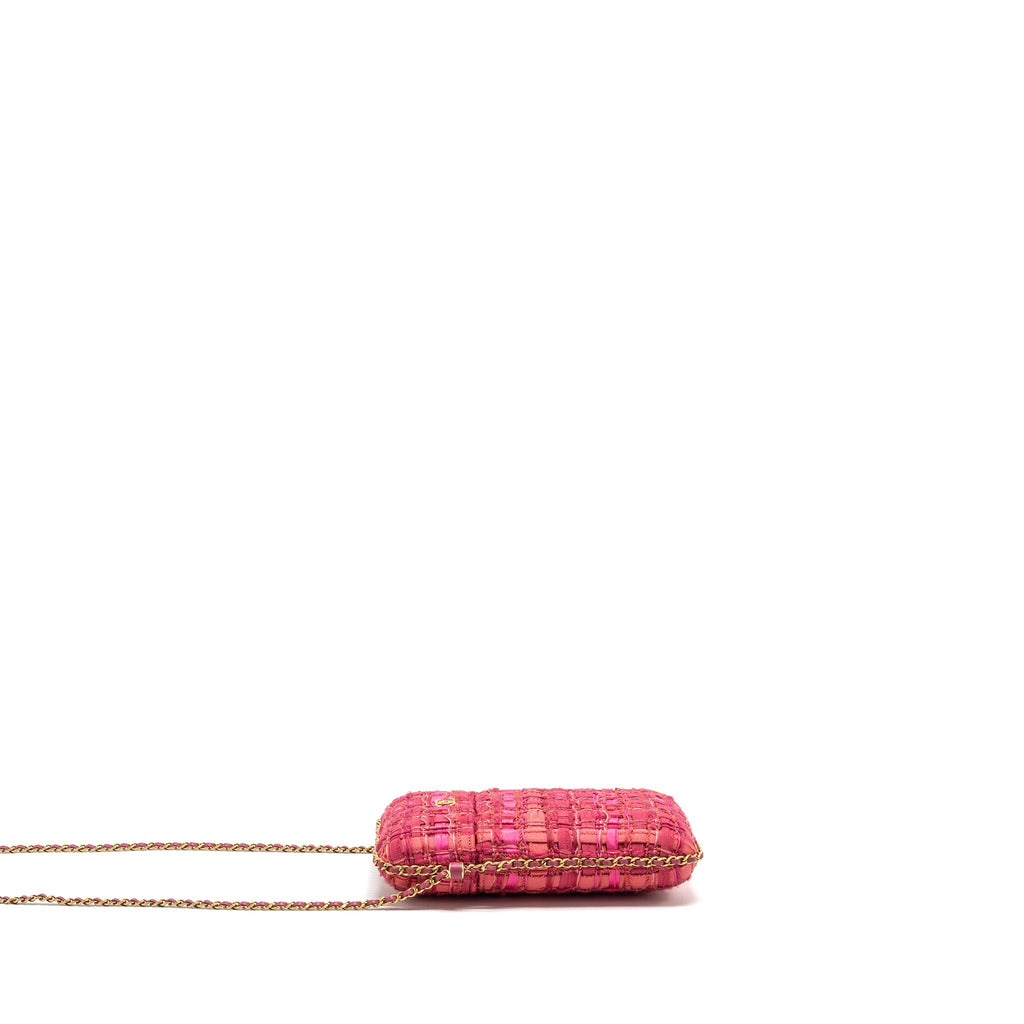 CHANEL VERTICAL PHONE CASE TWEED PINK GHW