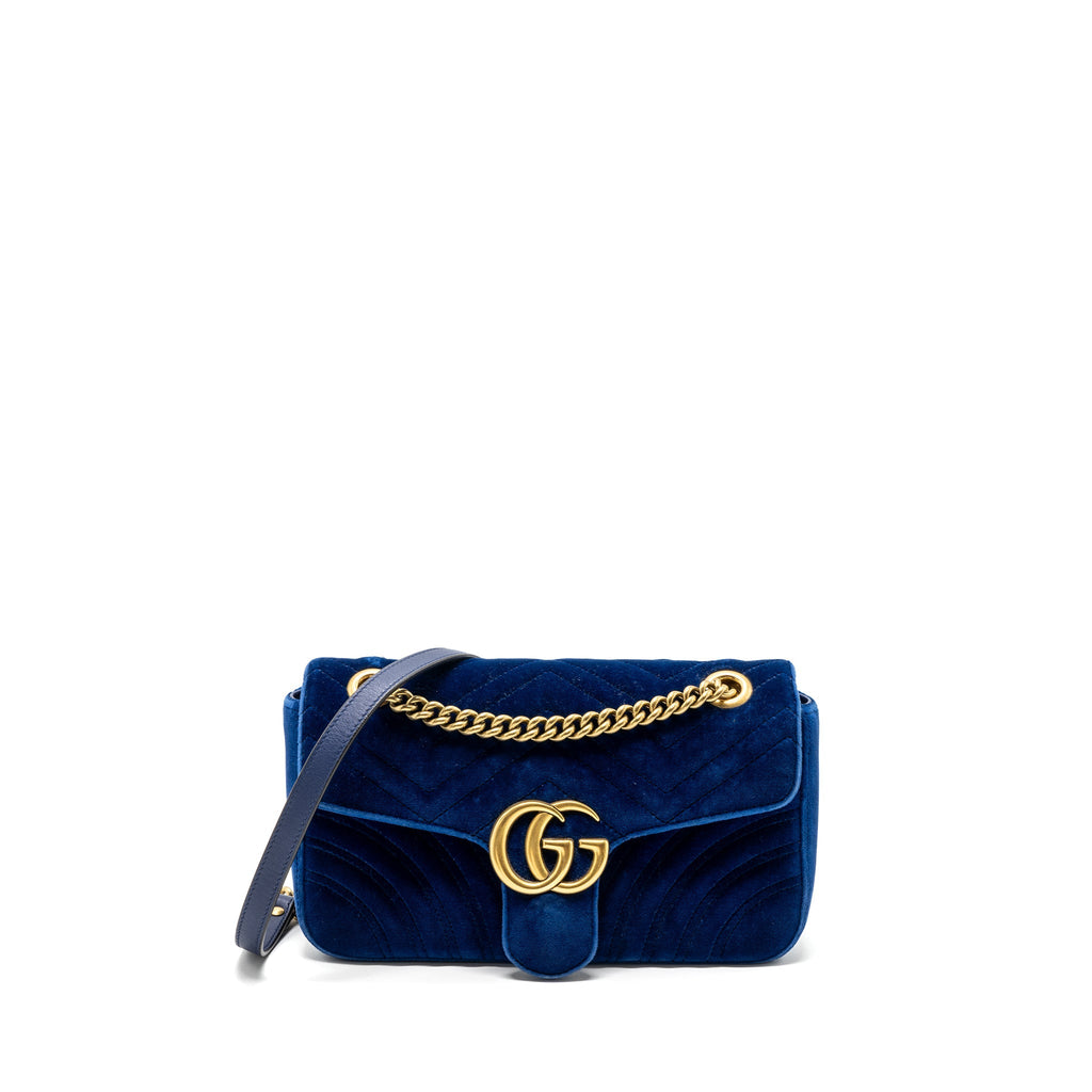 GUCCI GG MARMONT SHOULDER BAG VELVET BLUE GHW