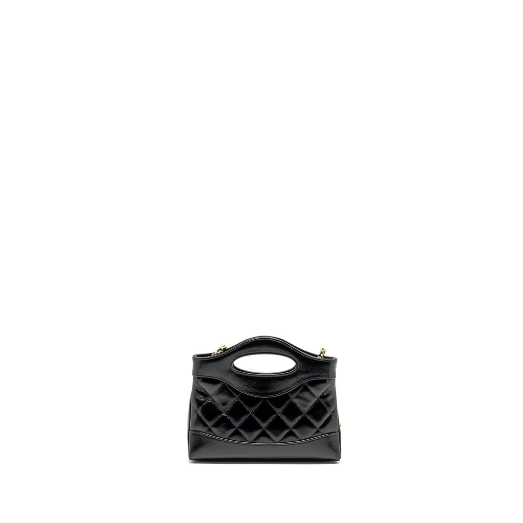 CHANEL MINI 31 CLUTCH WITH CHAIN SHINY CALFSKIN BLACK LGHW (MICROCHIP)