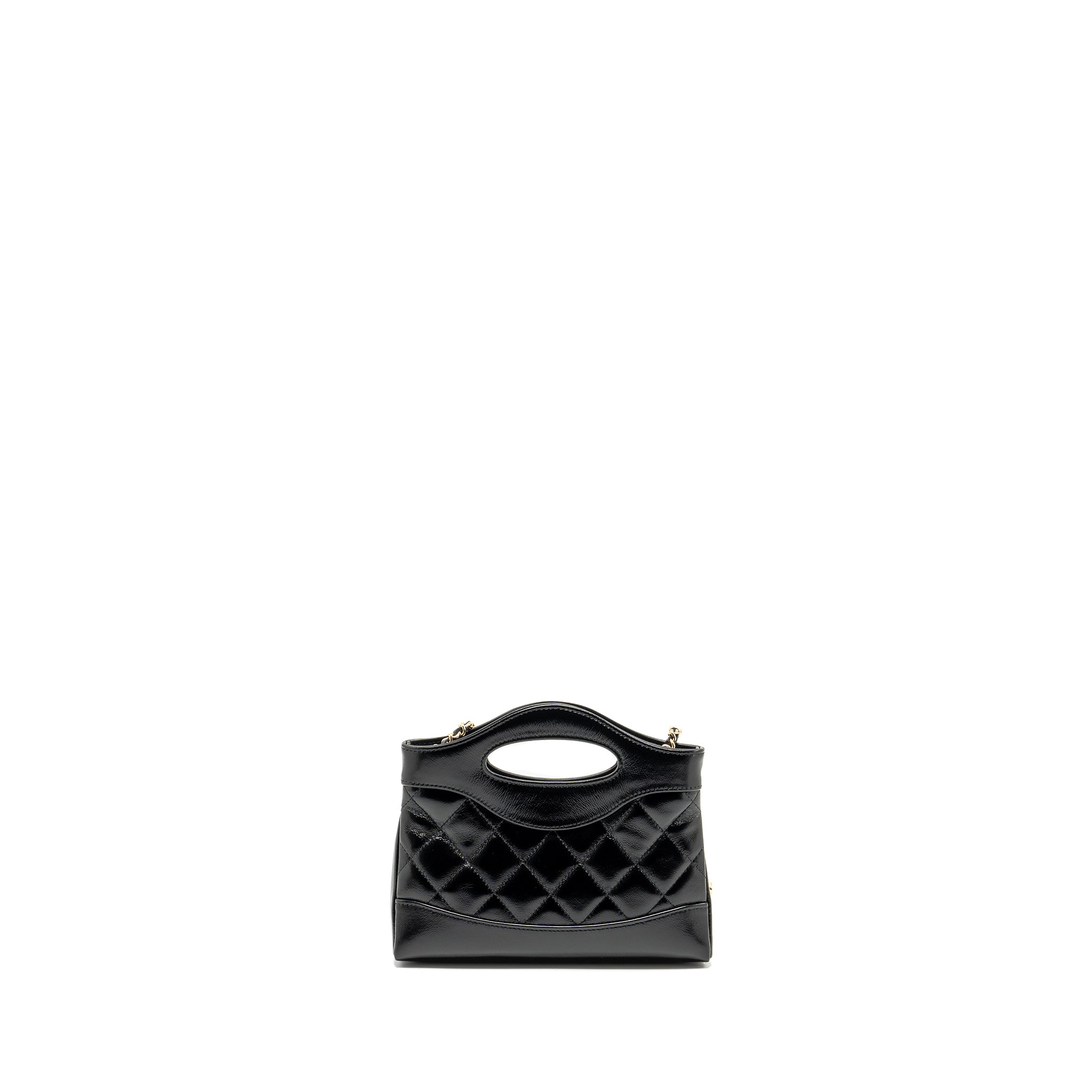 CHANEL MINI 31 CLUTCH WITH CHAIN SHINY CALFSKIN BLACK LGHW (MICROCHIP)