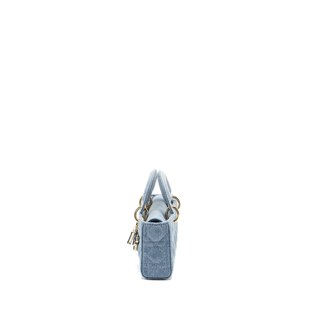 DIOR SMALL LADY D-JOY BAG MACROCANNAGE DENIM BLUE LGHW